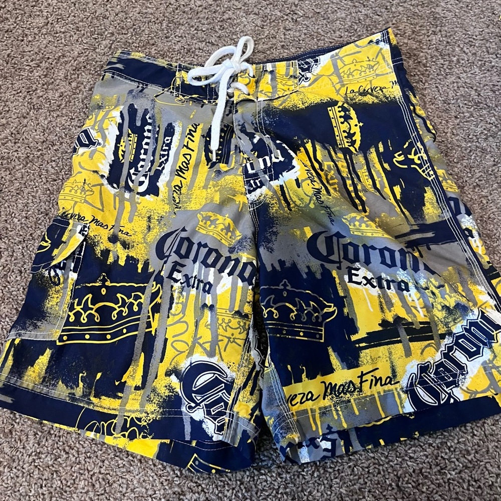 CORONA Beer Board Shorts Unlined Swim Trunks Cargo Mens Size 30 see Measurements